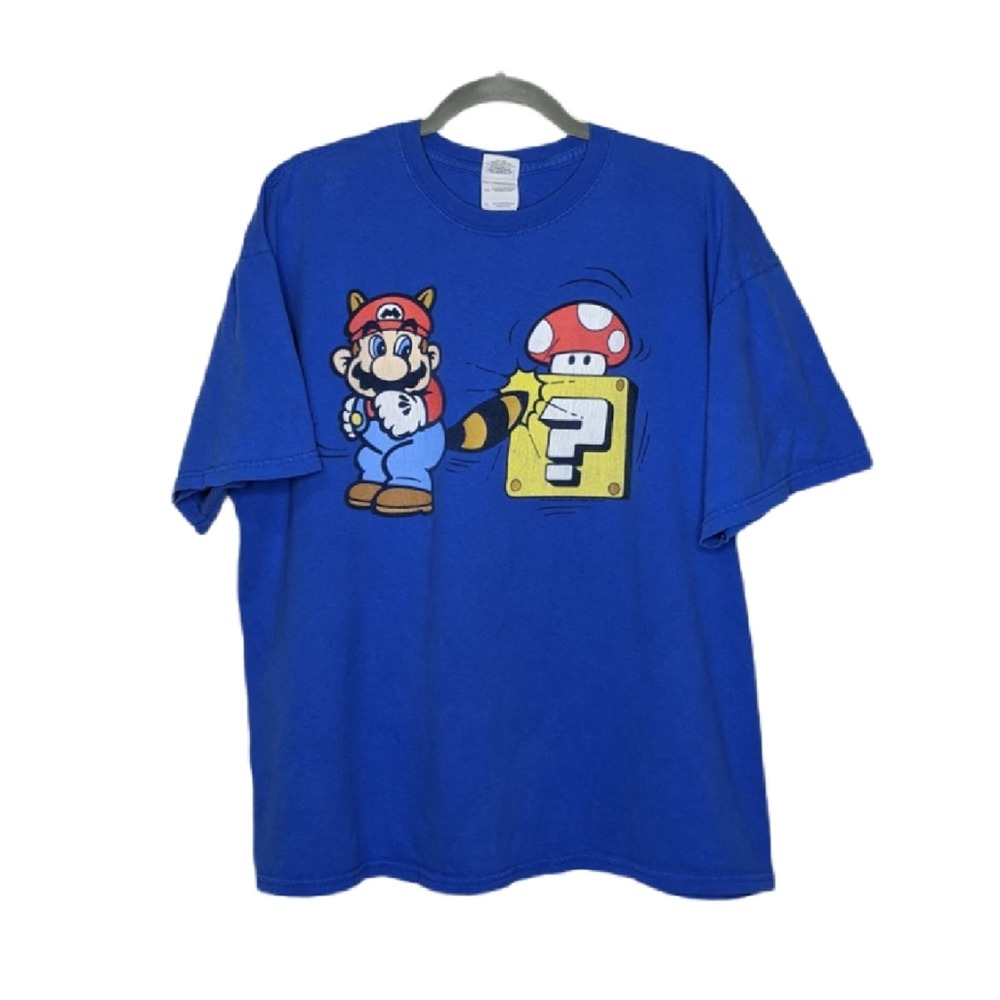 Vtg Mario Mushroom Video Games Promo XL Gildan Vintage Blue Tshirt